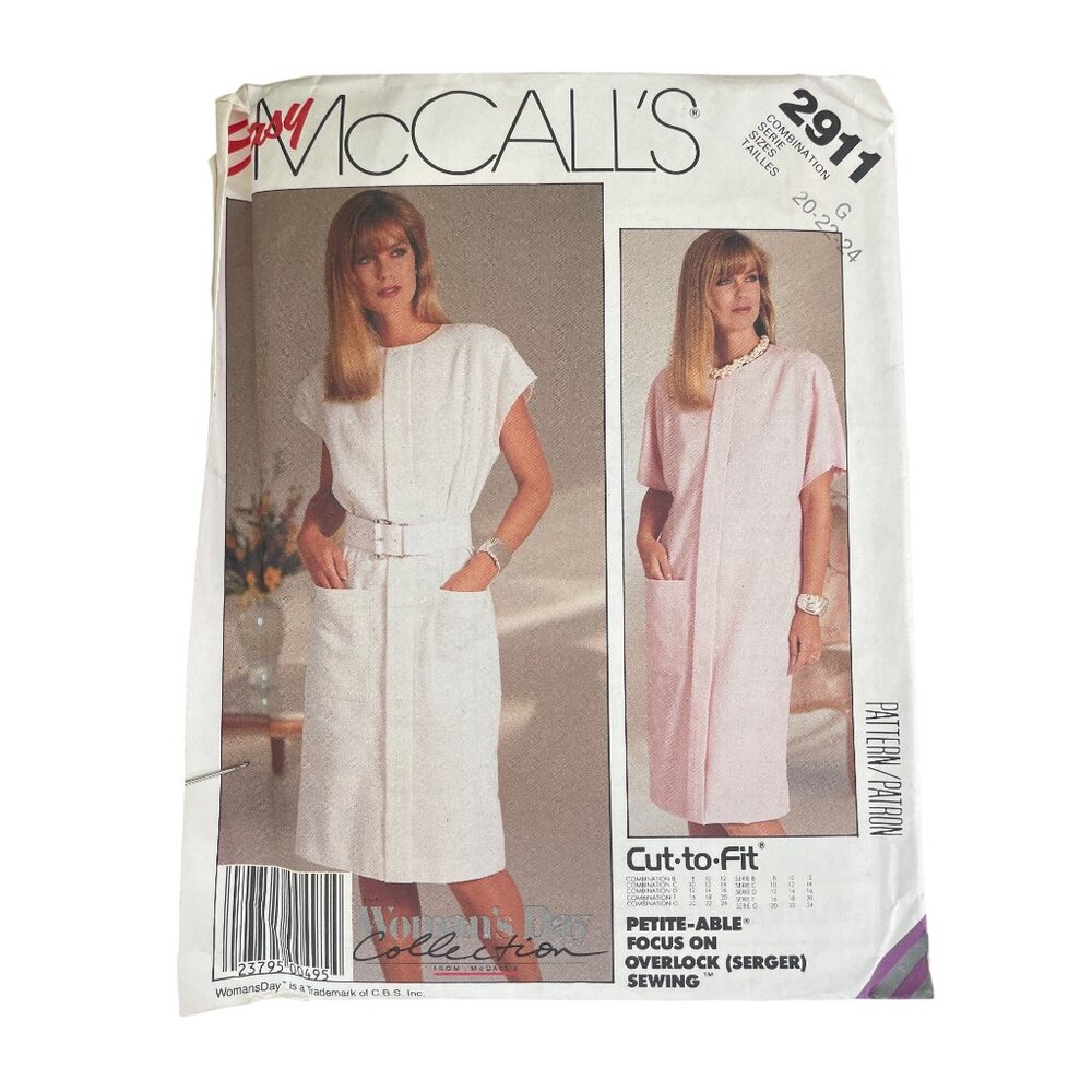 McCalls 2911 Misses Easy Sewing Dress Pattern Size G 20-22-24 Vintage Career CUT